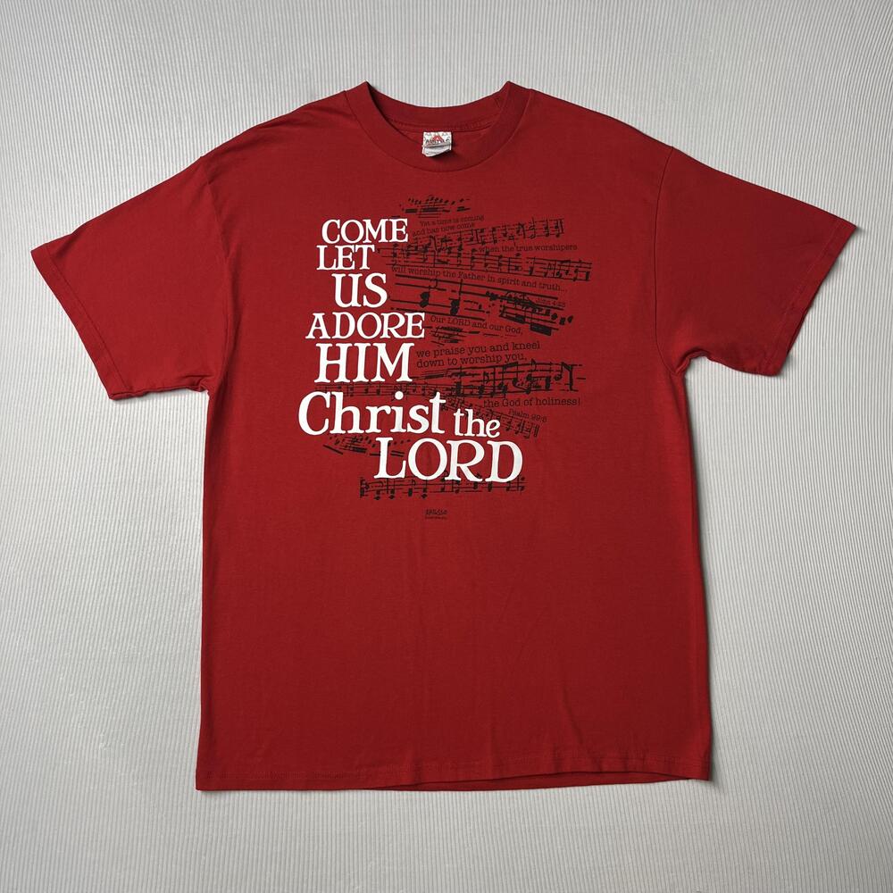 Alstyle Shirt Mens L Red Come Let Us Adore Him Christ The Lord Tee Christian